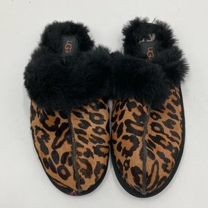 UGG Leopard Print Slippers with Black Fur